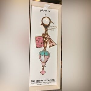 PIPER K Parisian Eiffel Tower Hot Air Balloon Travel Bag Charm Keychain NEW NWT
